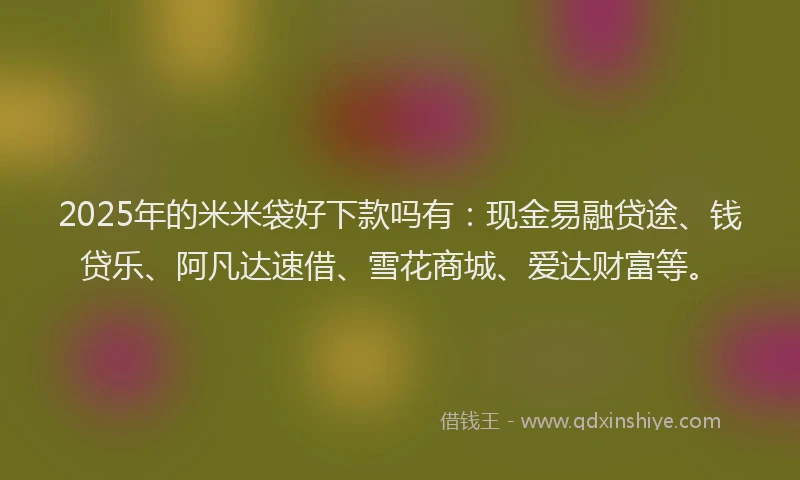 2025年的米米袋好下款吗有：现金易融贷途、钱贷乐、阿凡达速借、雪花商城、爱达财富等。