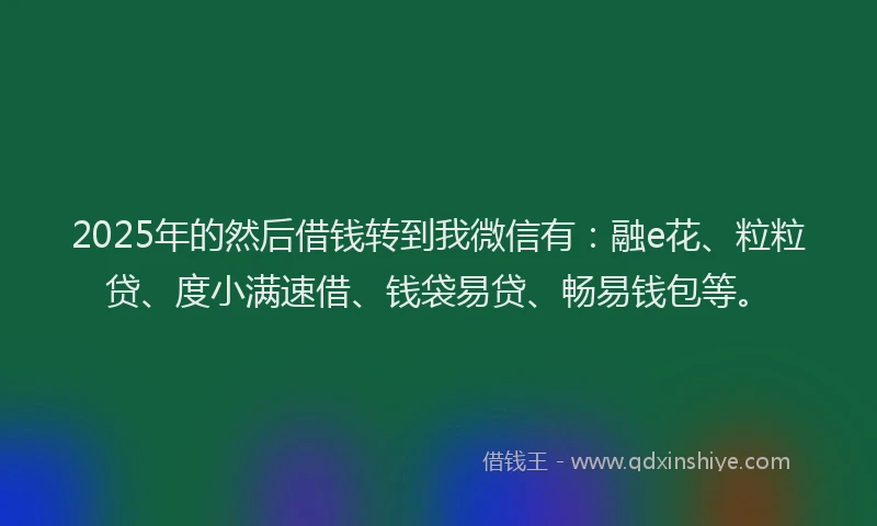 2025年的然后借钱转到我微信有：融e花、粒粒贷、度小满速借、钱袋易贷、畅易钱包等。