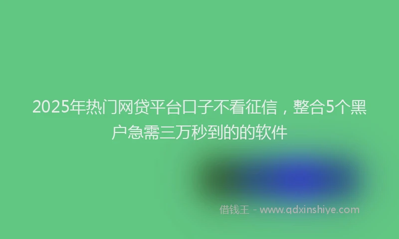 2025年热门网贷平台口子不看征信，整合5个黑户急需三万秒到的的软件