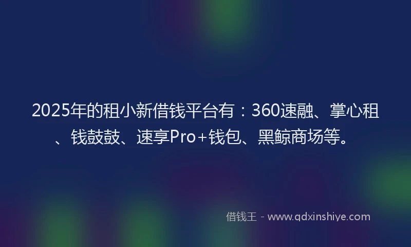 2025年的租小新借钱平台有:360速融、掌心租、钱鼓鼓、速享Pro+钱包、黑鲸商场等。