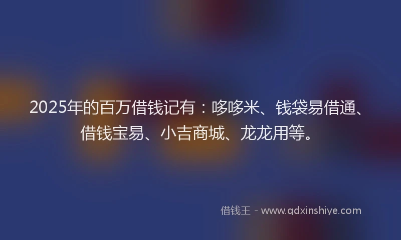 2025年的百万借钱记有：哆哆米、钱袋易借通、借钱宝易、小吉商城、龙龙用等。