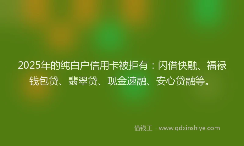 2025年的纯白户信用卡被拒有：闪借快融、福禄钱包贷、翡翠贷、现金速融、安心贷融等。