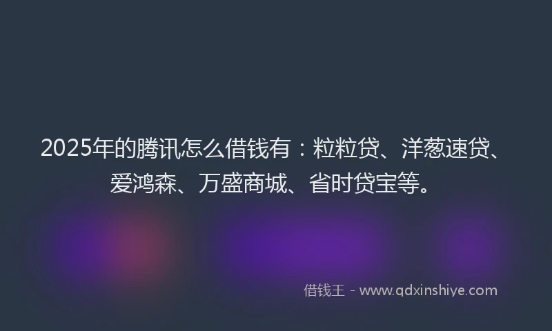 2025年的腾讯怎么借钱有：粒粒贷、洋葱速贷、爱鸿森、万盛商城、省时贷宝等。