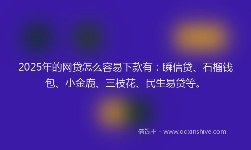 2025年的网贷怎么容易下款有:瞬信贷、石榴钱包、小金鹿、三枝花、民生易贷等。