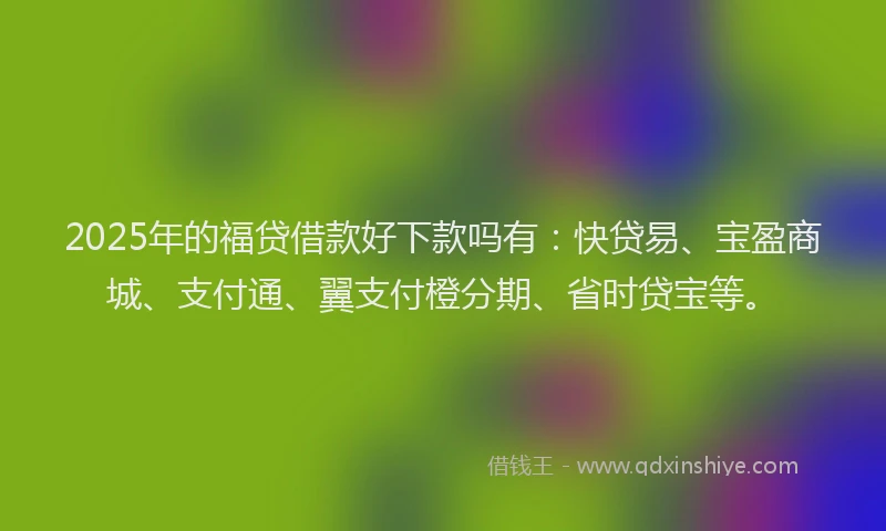 2025年的福贷借款好下款吗有：快贷易、宝盈商城、支付通、翼支付橙分期、省时贷宝等。