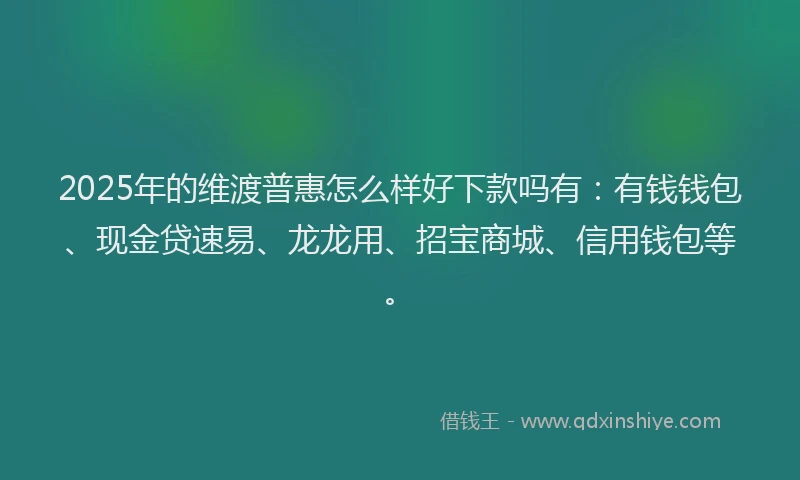 2025年的维渡普惠怎么样好下款吗有：有钱钱包、现金贷速易、龙龙用、招宝商城、信用钱包等。