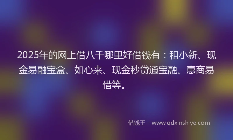 2025年的网上借八千哪里好借钱有：租小新、现金易融宝盒、如心来、现金秒贷通宝融、惠商易借等。