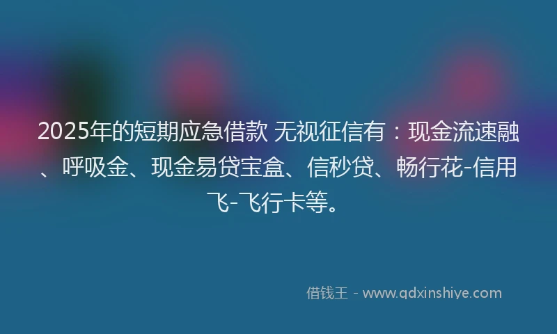 2025年的短期应急借款 无视征信有：现金流速融、呼吸金、现金易贷宝盒、信秒贷、畅行花-信用飞-飞行卡等。