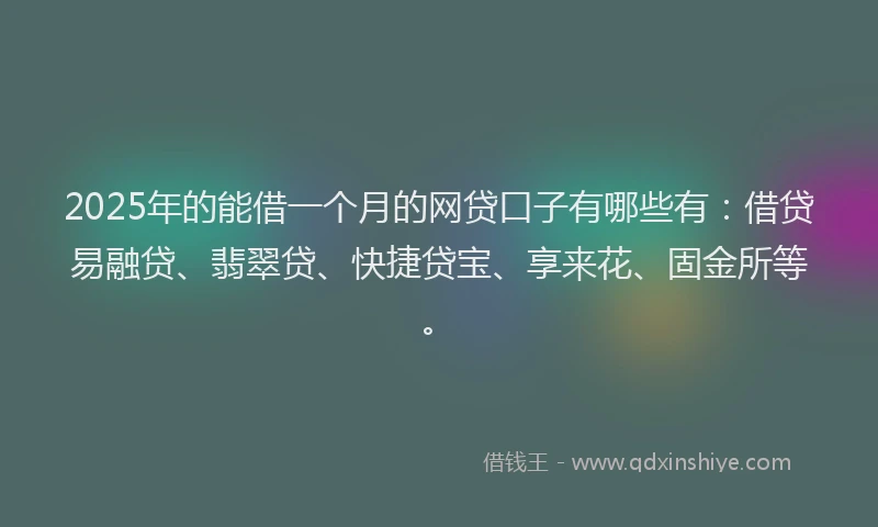 2025年的能借一个月的网贷口子有哪些有：借贷易融贷、翡翠贷、快捷贷宝、享来花、固金所等。