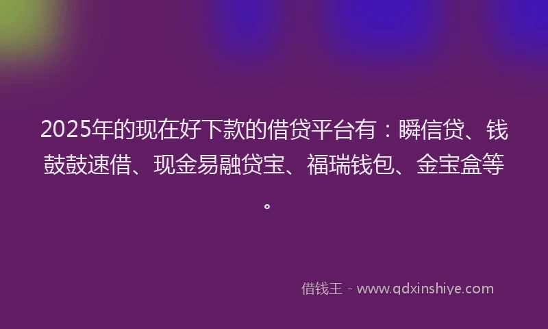 2025年的现在好下款的借贷平台有：瞬信贷、钱鼓鼓速借、现金易融贷宝、福瑞钱包、金宝盒等。