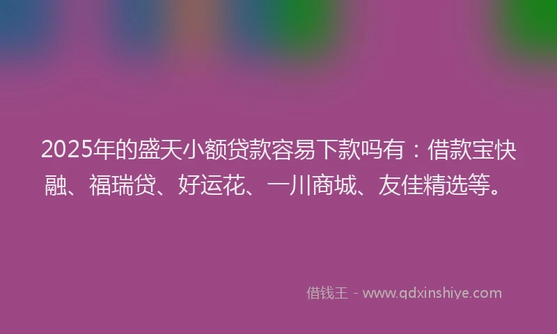 2025年的盛天小额贷款容易下款吗有：借款宝快融、福瑞贷、好运花、一川商城、友佳精选等。