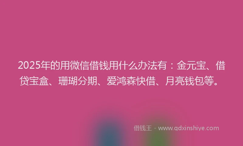2025年的用微信借钱用什么办法有：金元宝、借贷宝盒、珊瑚分期、爱鸿森快借、月亮钱包等。