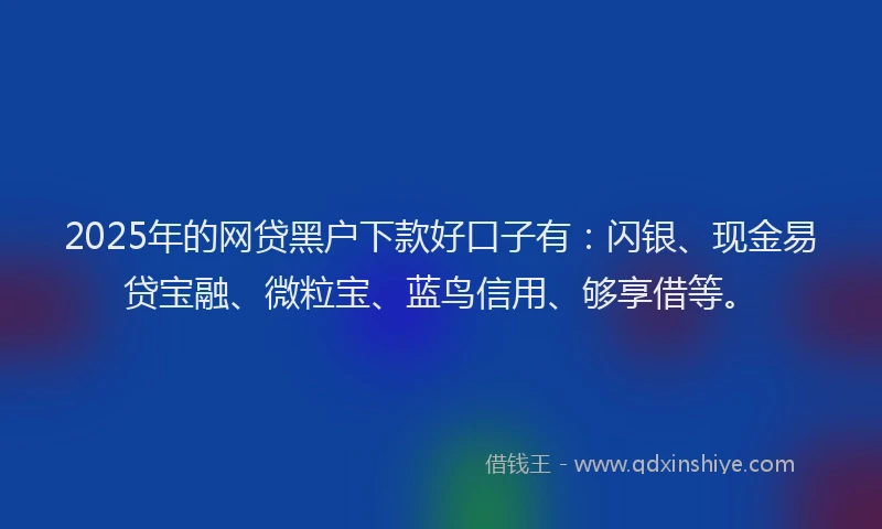 2025年的网贷黑户下款好口子有:闪银、现金易贷宝融、微粒宝、蓝鸟信用、够享借等。
