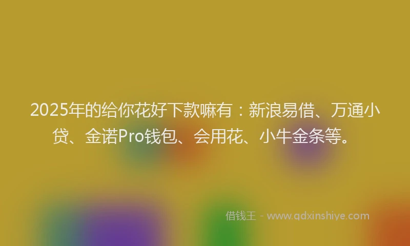 2025年的给你花好下款嘛有:新浪易借、万通小贷、金诺Pro钱包、会用花、小牛金条等。