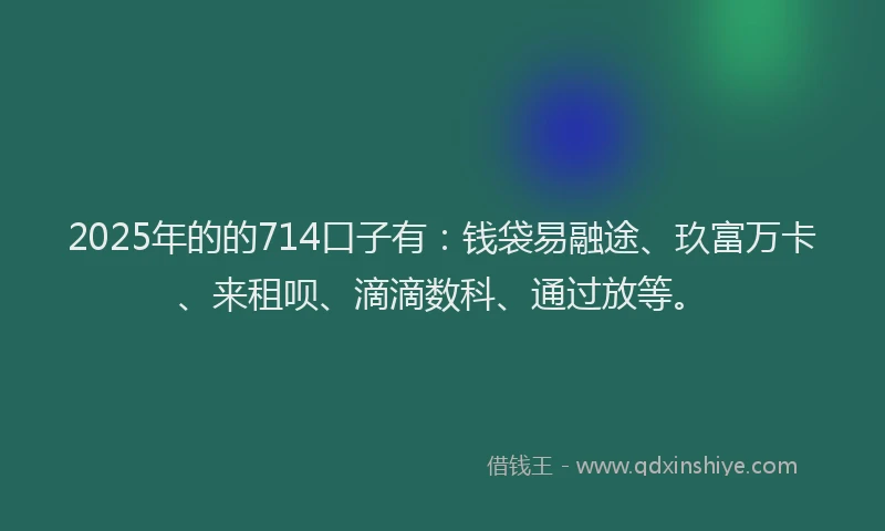 2025年的的714口子有：钱袋易融途、玖富万卡、来租呗、滴滴数科、通过放等。