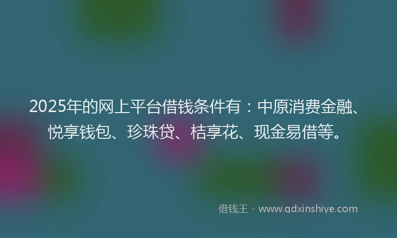 2025年的网上平台借钱条件有：中原消费金融、悦享钱包、珍珠贷、桔享花、现金易借等。