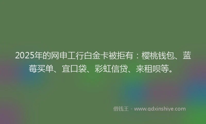 2025年的网申工行白金卡被拒有:樱桃钱包、蓝莓买单、宜口袋、彩虹信贷、来租呗等。