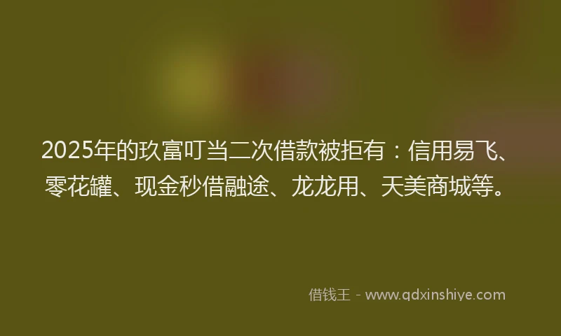 2025年的玖富叮当二次借款被拒有：信用易飞、零花罐、现金秒借融途、龙龙用、天美商城等。