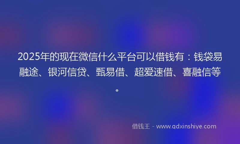 2025年的现在微信什么平台可以借钱有：钱袋易融途、银河信贷、甄易借、超爱速借、喜融信等。