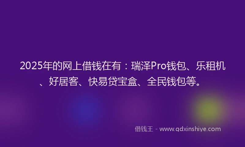2025年的网上借钱在有：瑞泽Pro钱包、乐租机、好居客、快易贷宝盒、全民钱包等。