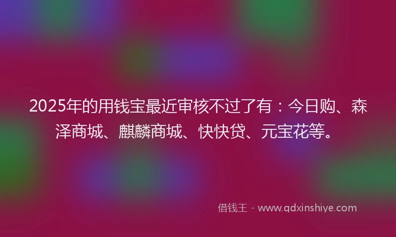 2025年的用钱宝最近审核不过了有：今日购、森泽商城、麒麟商城、快快贷、元宝花等。