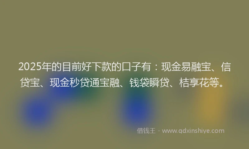 2025年的目前好下款的口子有：现金易融宝、信贷宝、现金秒贷通宝融、钱袋瞬贷、桔享花等。