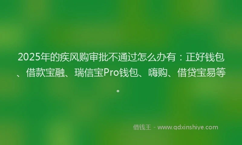 2025年的疾风购审批不通过怎么办有：正好钱包、借款宝融、瑞信宝Pro钱包、嗨购、借贷宝易等。
