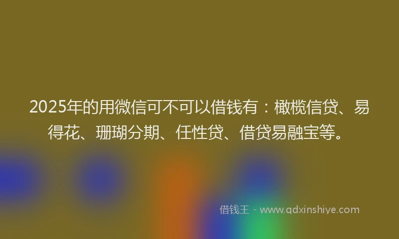 2025年的用微信可不可以借钱有：橄榄信贷、易得花、珊瑚分期、任性贷、借贷易融宝等。