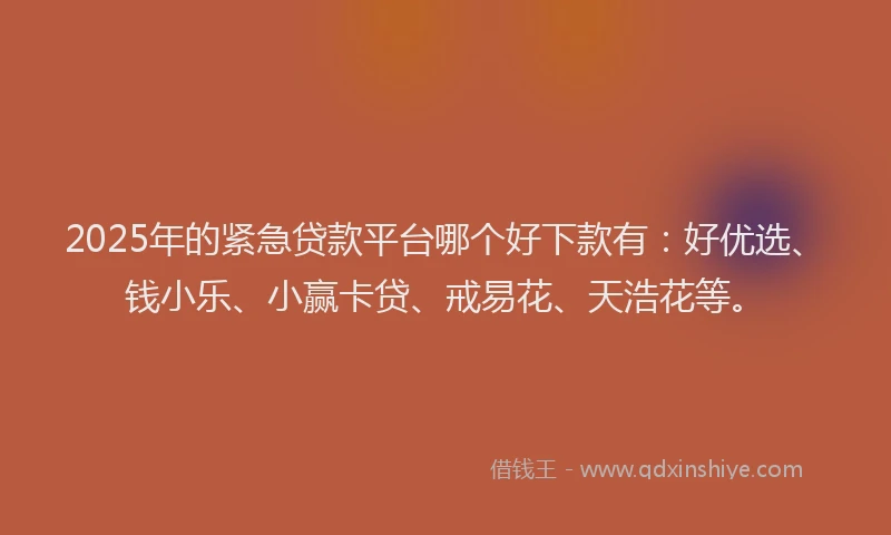 2025年的紧急贷款平台哪个好下款有：好优选、钱小乐、小赢卡贷、戒易花、天浩花等。