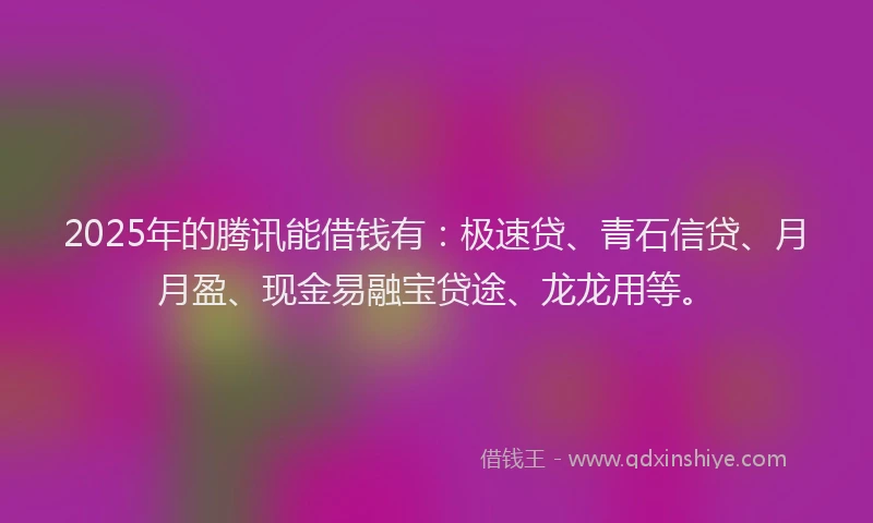 2025年的腾讯能借钱有：极速贷、青石信贷、月月盈、现金易融宝贷途、龙龙用等。