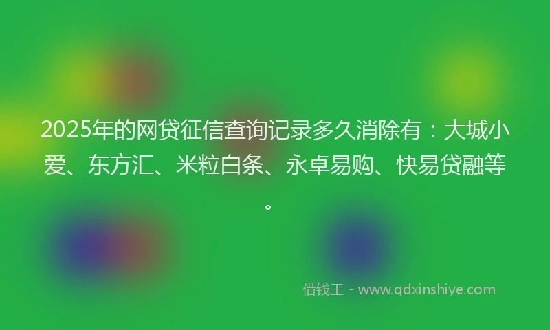 2025年的网贷征信查询记录多久消除有:大城小爱、东方汇、米粒白条、永卓易购、快易贷融等。