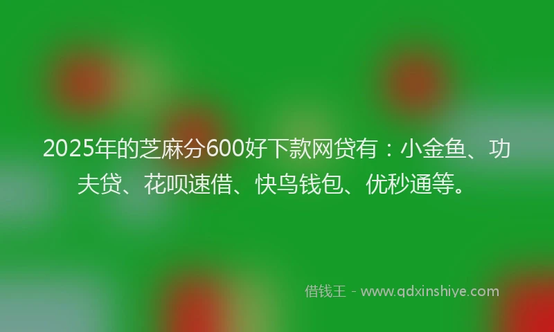 2025年的芝麻分600好下款网贷有：小金鱼、功夫贷、花呗速借、快鸟钱包、优秒通等。