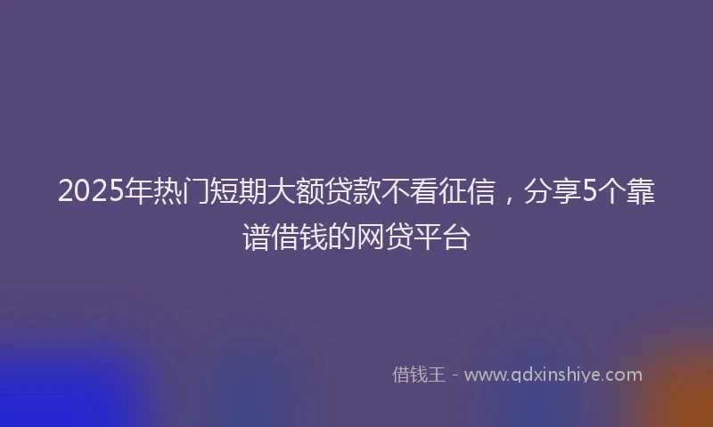 2025年热门短期大额贷款不看征信，分享5个靠谱借钱的网贷平台