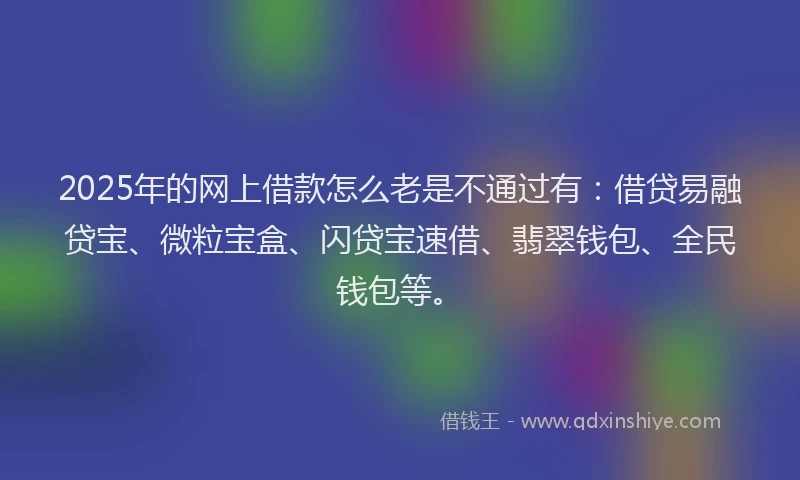 2025年的网上借款怎么老是不通过有：借贷易融贷宝、微粒宝盒、闪贷宝速借、翡翠钱包、全民钱包等。