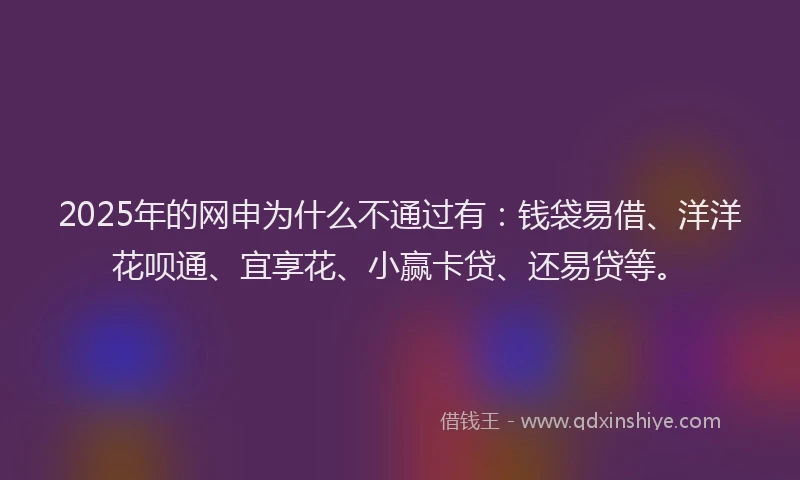2025年的网申为什么不通过有:钱袋易借、洋洋花呗通、宜享花、小赢卡贷、还易贷等。