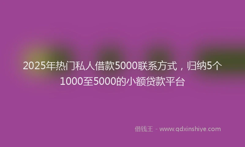 2025年热门私人借款5000联系方式，归纳5个1000至5000的小额贷款平台