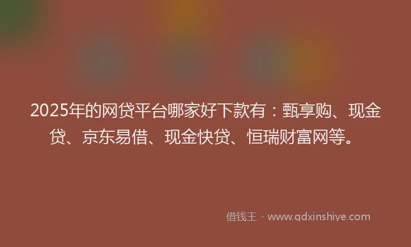 2025年的网贷平台哪家好下款有：甄享购、现金贷、京东易借、现金快贷、恒瑞财富网等。