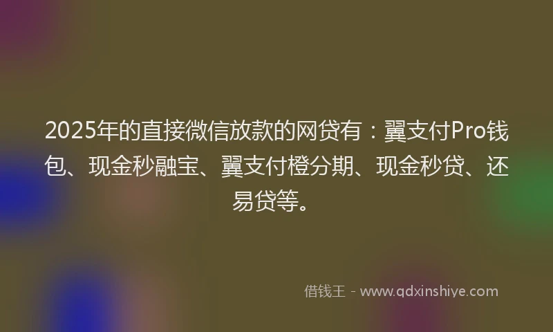 2025年的直接微信放款的网贷有:翼支付Pro钱包、现金秒融宝、翼支付橙分期、现金秒贷、还易贷等。
