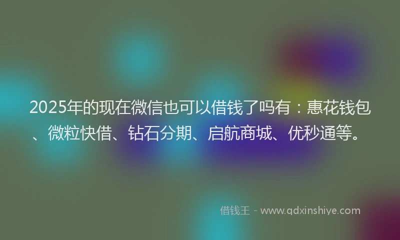 2025年的现在微信也可以借钱了吗有：惠花钱包、微粒快借、钻石分期、启航商城、优秒通等。