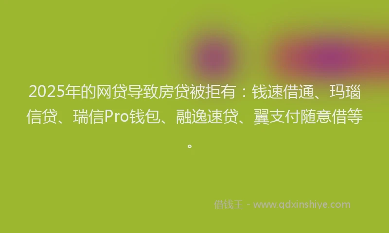 2025年的网贷导致房贷被拒有：钱速借通、玛瑙信贷、瑞信Pro钱包、融逸速贷、翼支付随意借等。