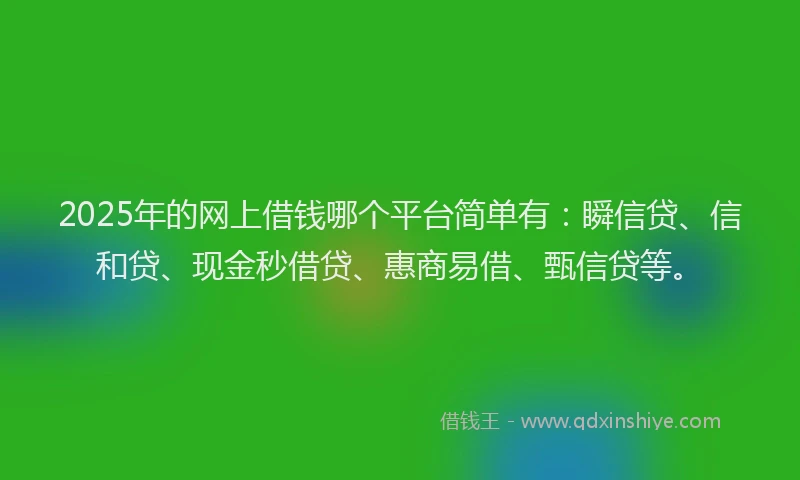 2025年的网上借钱哪个平台简单有：瞬信贷、信和贷、现金秒借贷、惠商易借、甄信贷等。
