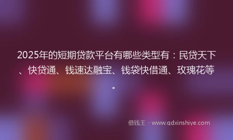2025年的短期贷款平台有哪些类型有：民贷天下、快贷通、钱速达融宝、钱袋快借通、玫瑰花等。
