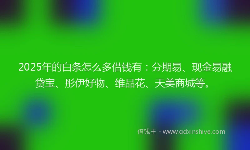2025年的白条怎么多借钱有：分期易、现金易融贷宝、彤伊好物、维品花、天美商城等。