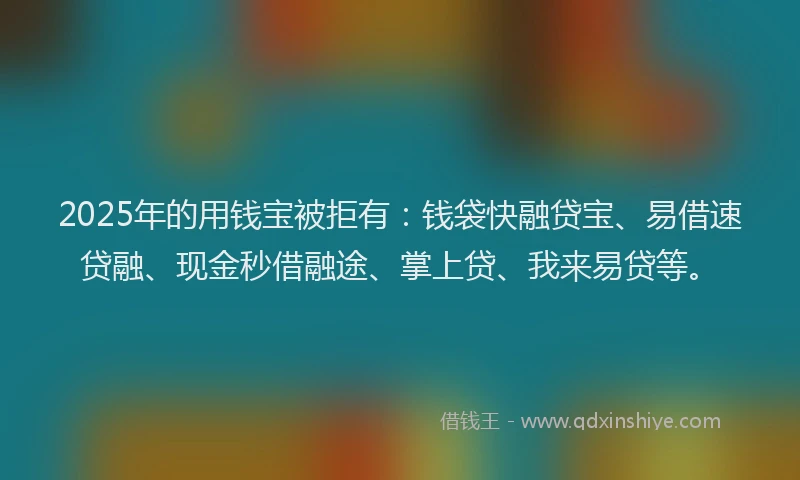 2025年的用钱宝被拒有:钱袋快融贷宝、易借速贷融、现金秒借融途、掌上贷、我来易贷等。