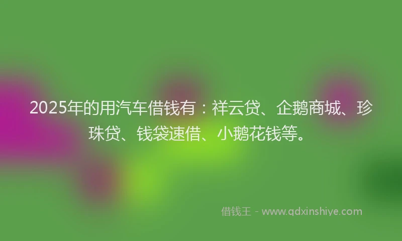 2025年的用汽车借钱有:祥云贷、企鹅商城、珍珠贷、钱袋速借、小鹅花钱等。