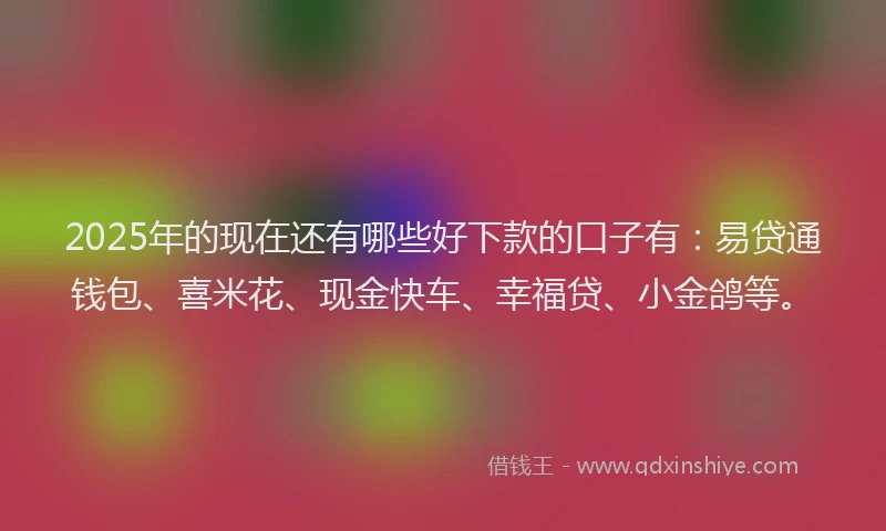 2025年的现在还有哪些好下款的口子有：易贷通钱包、喜米花、现金快车、幸福贷、小金鸽等。
