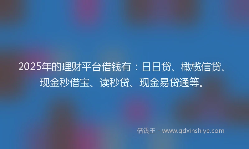 2025年的理财平台借钱有：日日贷、橄榄信贷、现金秒借宝、读秒贷、现金易贷通等。