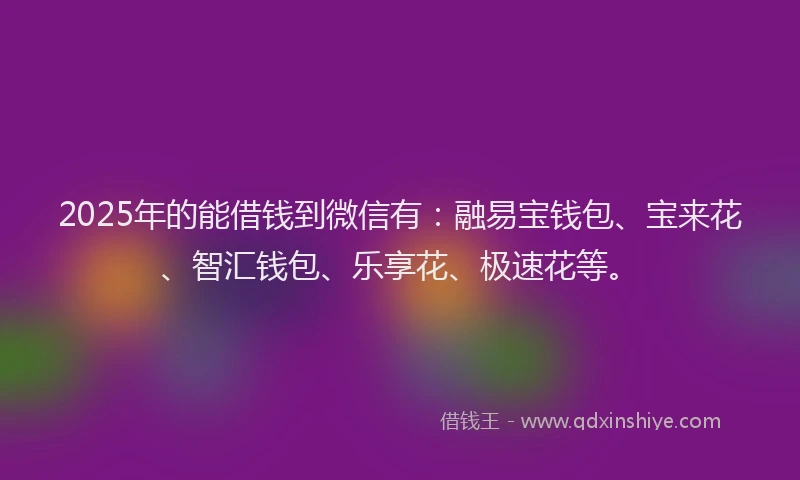 2025年的能借钱到微信有：融易宝钱包、宝来花、智汇钱包、乐享花、极速花等。