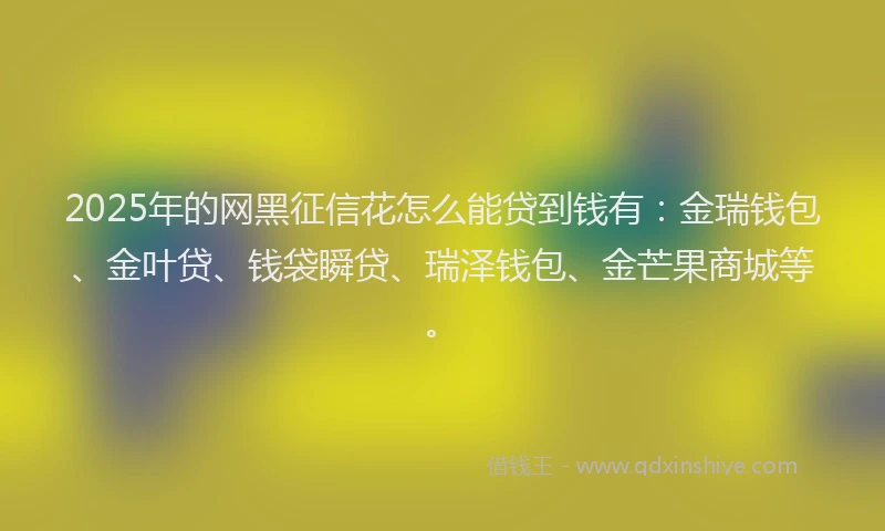 2025年的网黑征信花怎么能贷到钱有：金瑞钱包、金叶贷、钱袋瞬贷、瑞泽钱包、金芒果商城等。