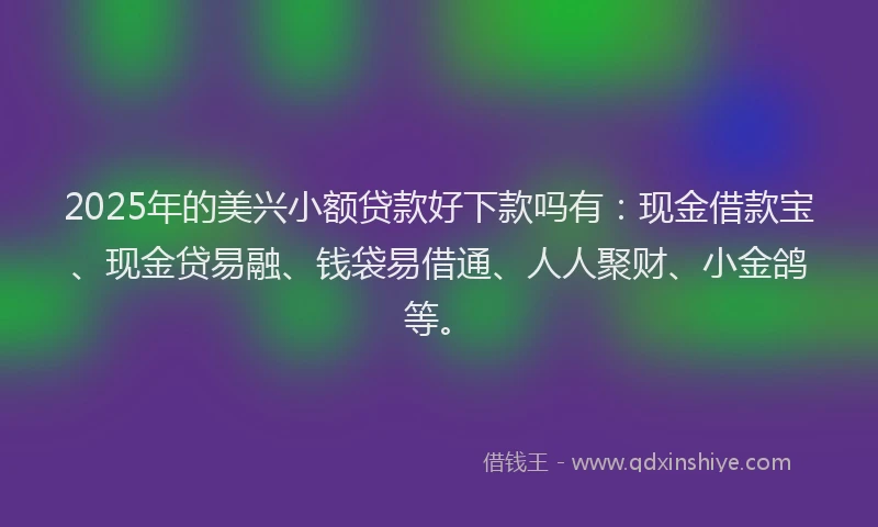 2025年的美兴小额贷款好下款吗有：现金借款宝、现金贷易融、钱袋易借通、人人聚财、小金鸽等。